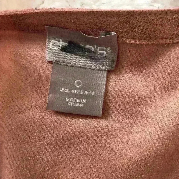 Chicos size 0 4/6 Peach Open Front Laser Cut BlazerMicrofiber with Lace Trim - Picture 5 of 5